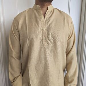 Blended Cotton Solid Kurta Top In Yellow